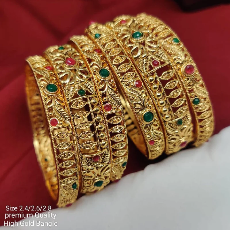 women’s tennis bangles-Pooja Bangles Gold Plated Pota Stone Bangles Set