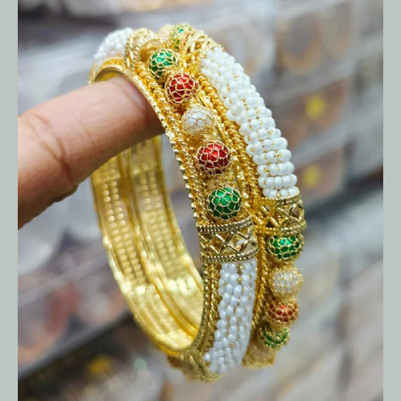 women’s slim bangles-Pooja Bangles Gold Plated Pearl Bangles Set