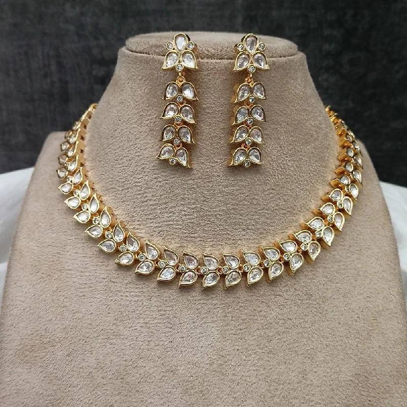 women’s diamond chain necklaces-Amoliya Jewels Gold Plated Polki Kundan Stone Necklace Set