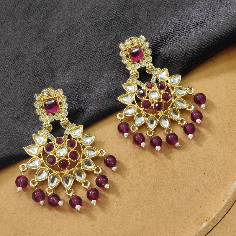 women’s statement earrings-Darshana Jewels Gold Plated Kundan Stone And Beads Dangler Earrings