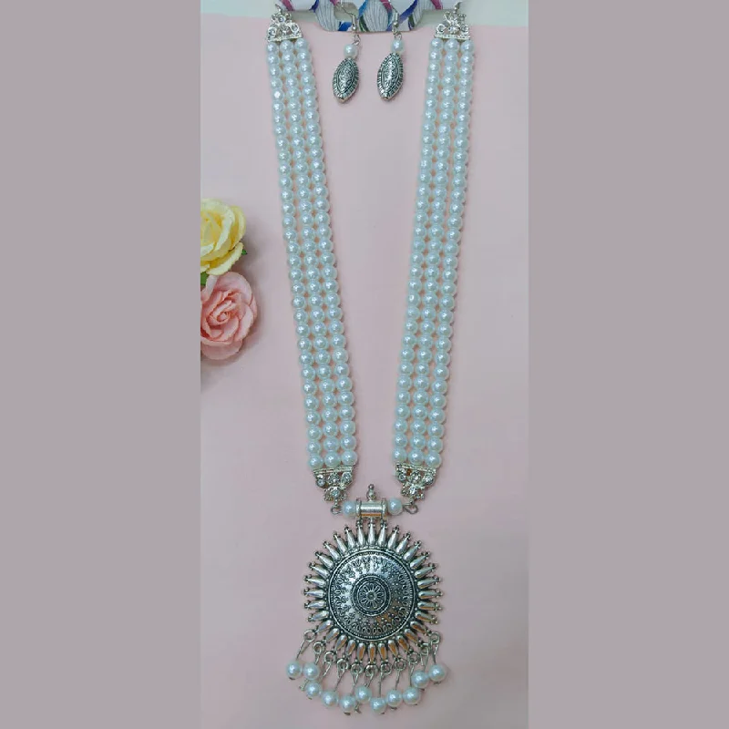 women’s luxury necklaces-Manisha Jewellery Oxidised Plated Pearl Long Necklace Set