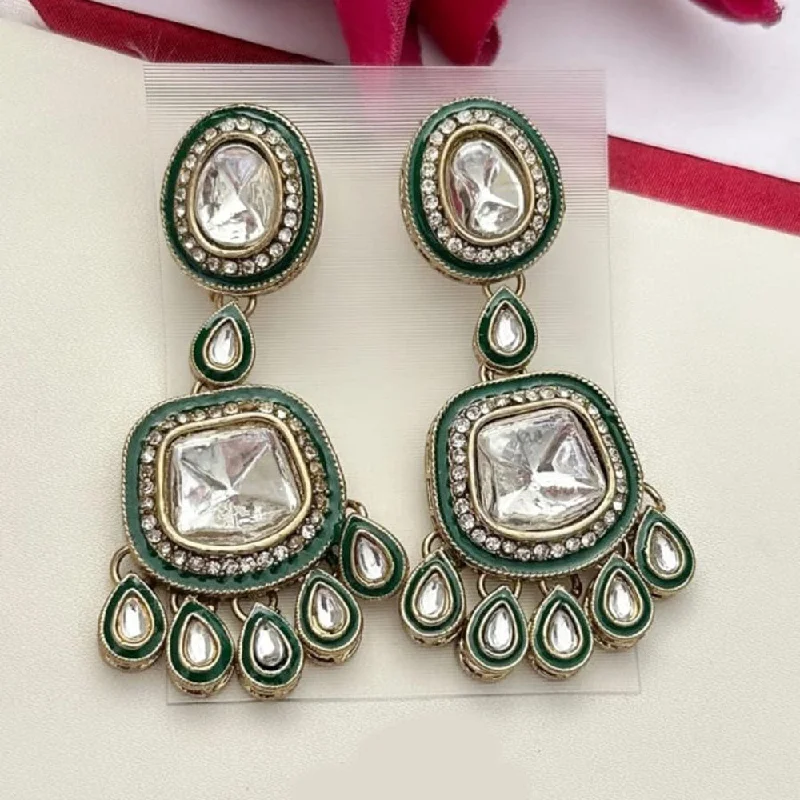 women’s birthstone earrings-FS Collection Gold Plated Kundan Stone And Meenakari Dangler Earrings