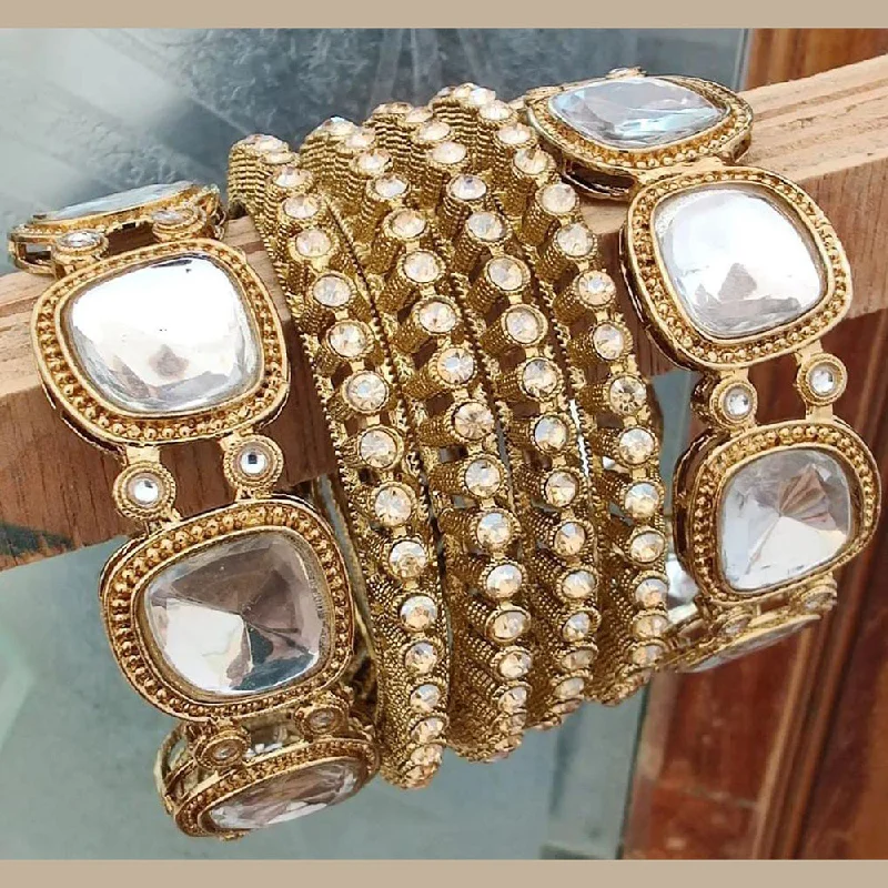 women’s diamond bracelets-Pooja Bangles Gold Plated Crystal Stone Bangles Set