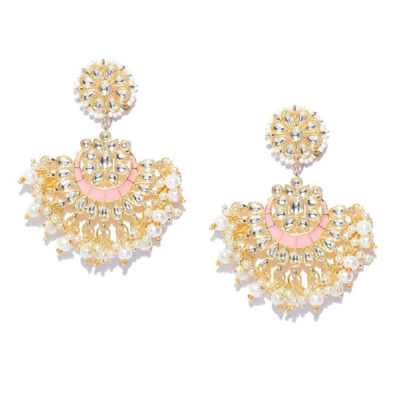 women’s sparkling diamond earrings-Rasmm Creations Gold Plated Pearl And Kundan Dangler Earrings