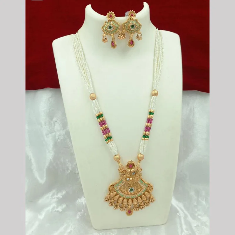 women’s gemstone necklaces-FS Collection Gold Plated Pearl Long Necklace Set