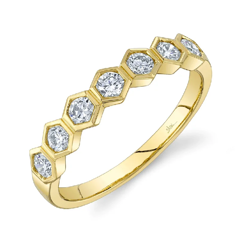 women’s halo engagement rings with diamonds-Yellow Gold Hexagon Bezel Diamond Ring