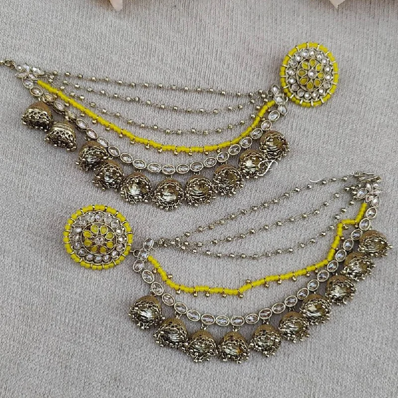 women’s geometric earrings-Anjali Jewellery Gold Plated Crystal Stone And Beads Kanchain Earrings With Mangtikka