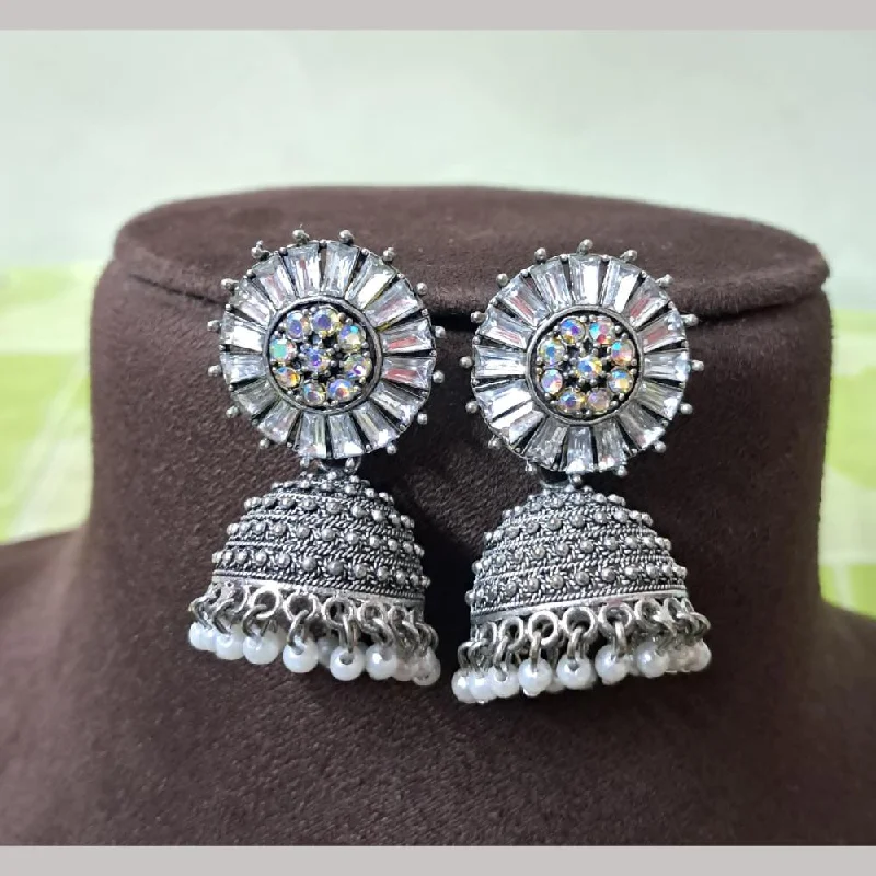 women’s personalized earrings-H K Fashion Oxidised Plated Austrian Stone And Beads Jhumki Earrings