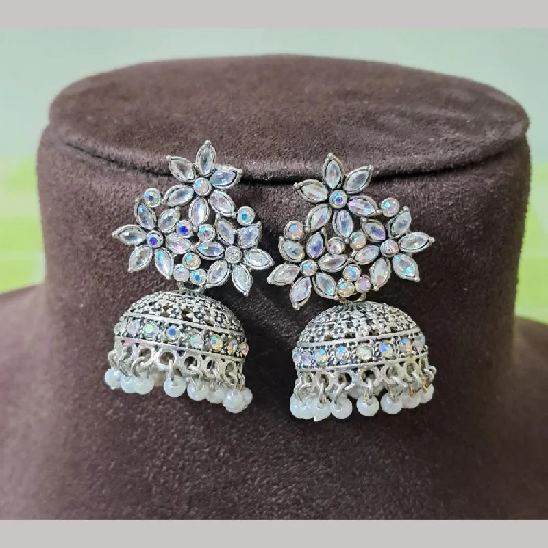 women’s crystal earrings with pearls-H K Fashion Oxidised Plated Austrian Stone And Beads Jhumki Earrings