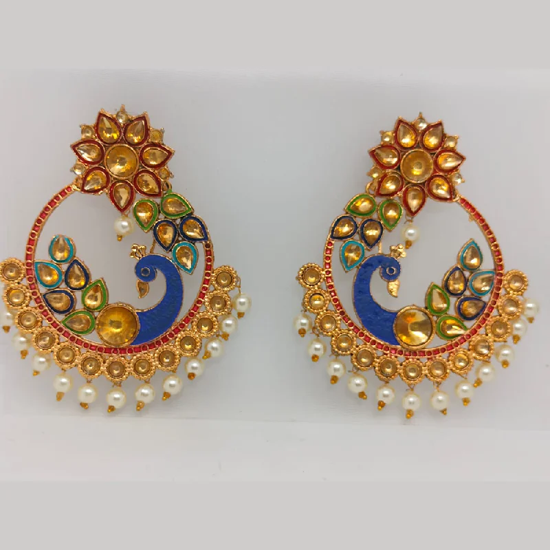 women’s clip-on hoop earrings-Khushboo Jewellers Gold Plated Kundan Stone And Pearls Dangler Earrings