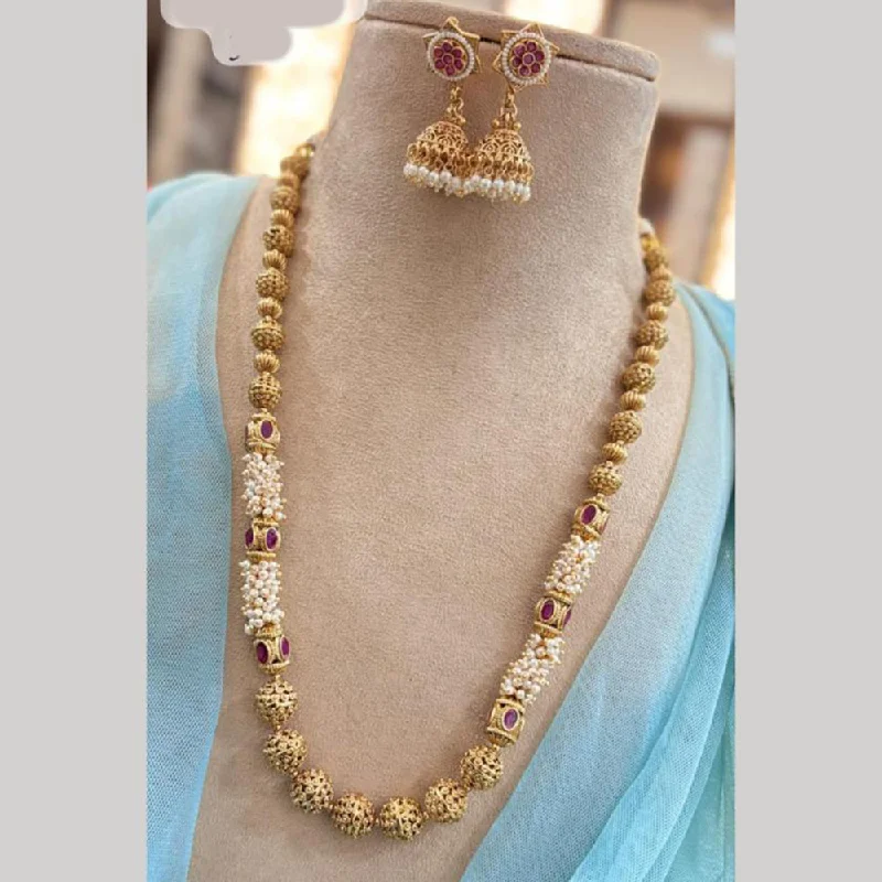 women’s sapphire necklaces-Jewel Addiction Gold Plated Pota Stone And Pearls Long Necklace Set