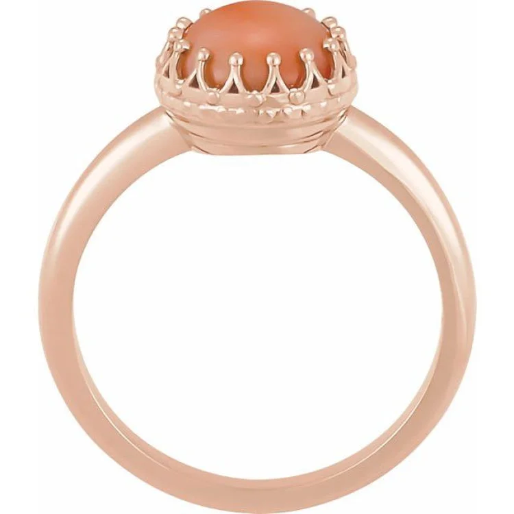 women’s diamond rings-14K Rose 6 mm Natural Pink Coral Crown Cabochon Ring