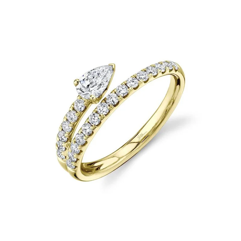 women’s heart-shaped engagement rings-Pear Shaped 2 Band Yellow Gold Diamond Ring