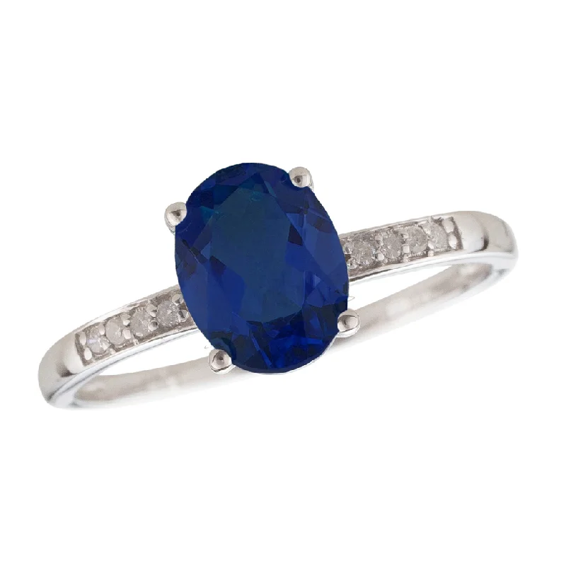 women’s alternative engagement rings-14K White Gold 0.93ctw Oval Blue Sapphire & Diamond Ring