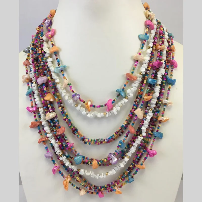 women’s multi-strand necklaces-Banaras Beads Multi Layer Beads Long Necklace