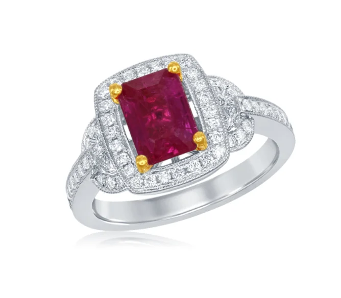 women’s princess cut engagement rings-Ruby and Diamond Ring in 18k Gold