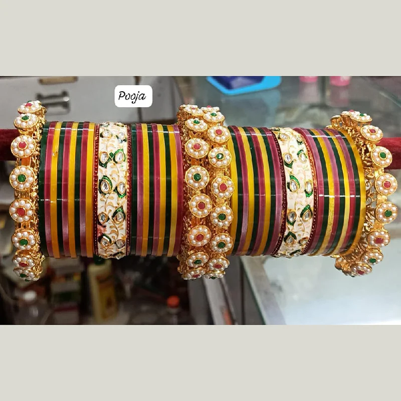 women’s vintage bracelets-Pooja Bangles Gold Plated Acrylic Bangles Set