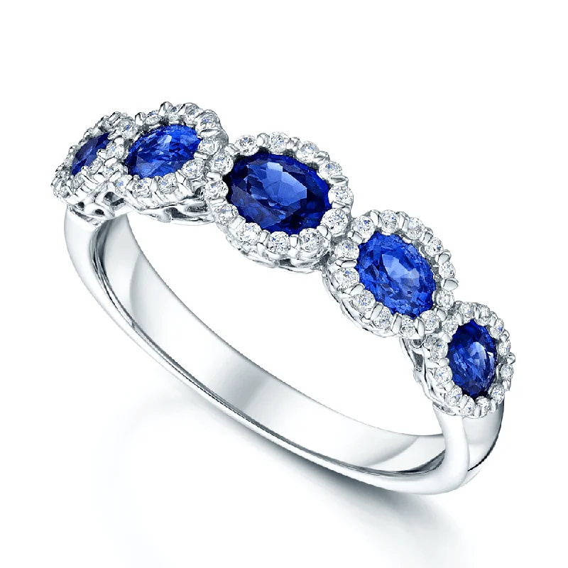 women’s matching engagement rings-18ct White Gold Oval Sapphire & Diamond Ring