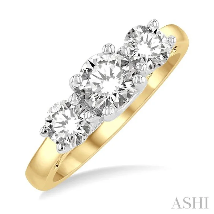 women’s geometric rings-1 1/2 Ctw Round Cut Diamond Three-Stone Ring in 14K Yellow and White Gold