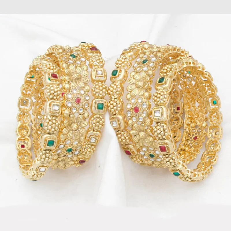 women’s elegant bracelets-Kavita Art Gold Plated Pota Stone Bangles Set