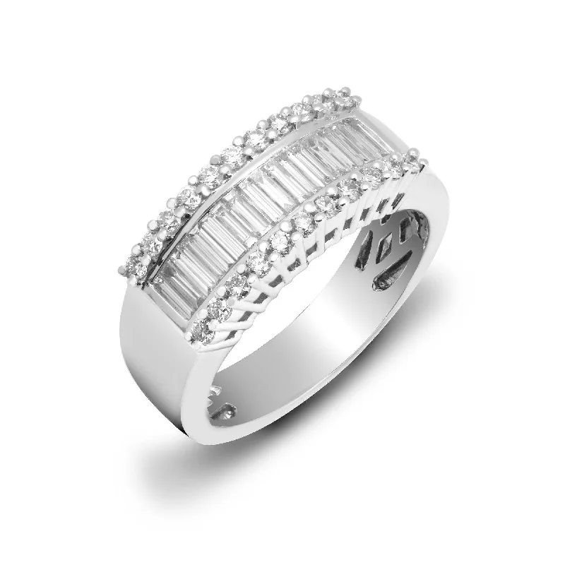 women’s wedding engagement rings with diamonds-18ct White 1.00ct Round & Baguette Diamond Ring