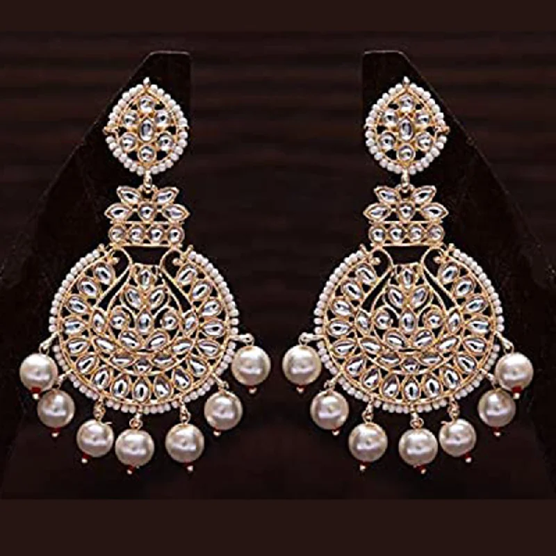 women’s tribal earrings-Etnico Women's Gold Plated Intricately Designed Traditional Beaded Chandbali Earrings Glided with Kundans and Pearls (E3001W)