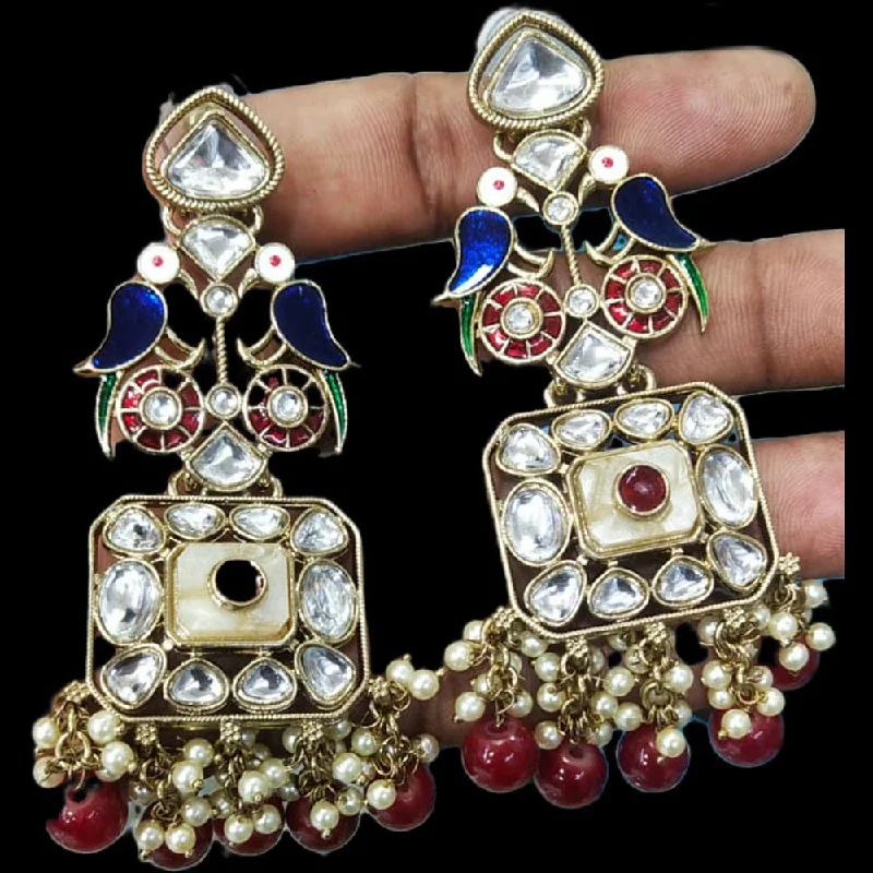 women’s pearl earrings-JCM Gold Plated Kundan And Pearl Meenakari Dangler Earrings