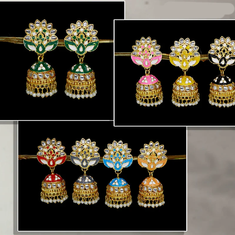 women’s large earrings-Mahavir  Gold Plated Kundan Stone And Meenakari Jhumki Earrings