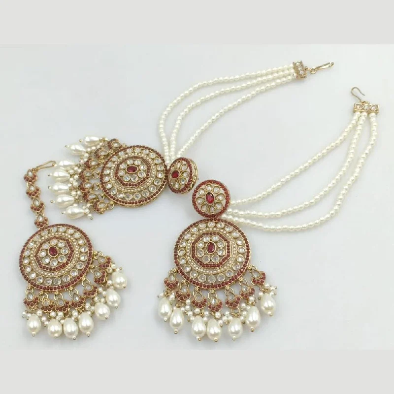 women’s silver drop earrings-Manisha Jewellery Gold Plated Crystal Stone And Pearls Earrings With Maangtikka