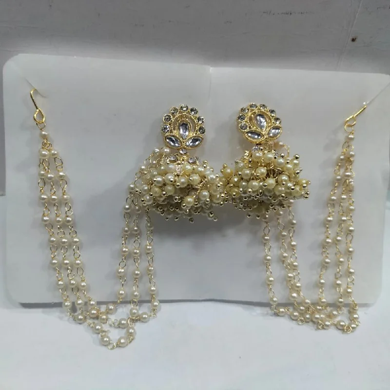 women’s colorful earrings-Manisha Jewellery Gold Plated Pearl And Kundan Kanchain Jhumki Earrings