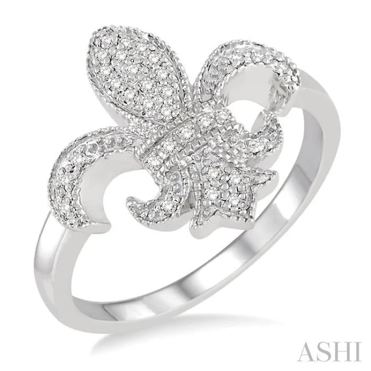 women’s vintage engagement rings-1/6 Ctw Round Cut Diamond Fleur De Lis Ring in 10K White Gold