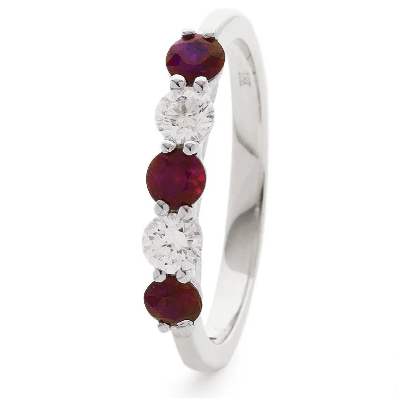 women’s side-stone engagement rings-Five Stone Ruby and Diamond Ring in Claw Set