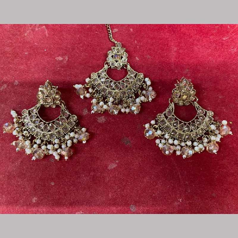 women’s gold-plated earrings-Shree Chamunda Jewellers Gold Plated Pearl And Austrian Stone Earrings With Mangtikka