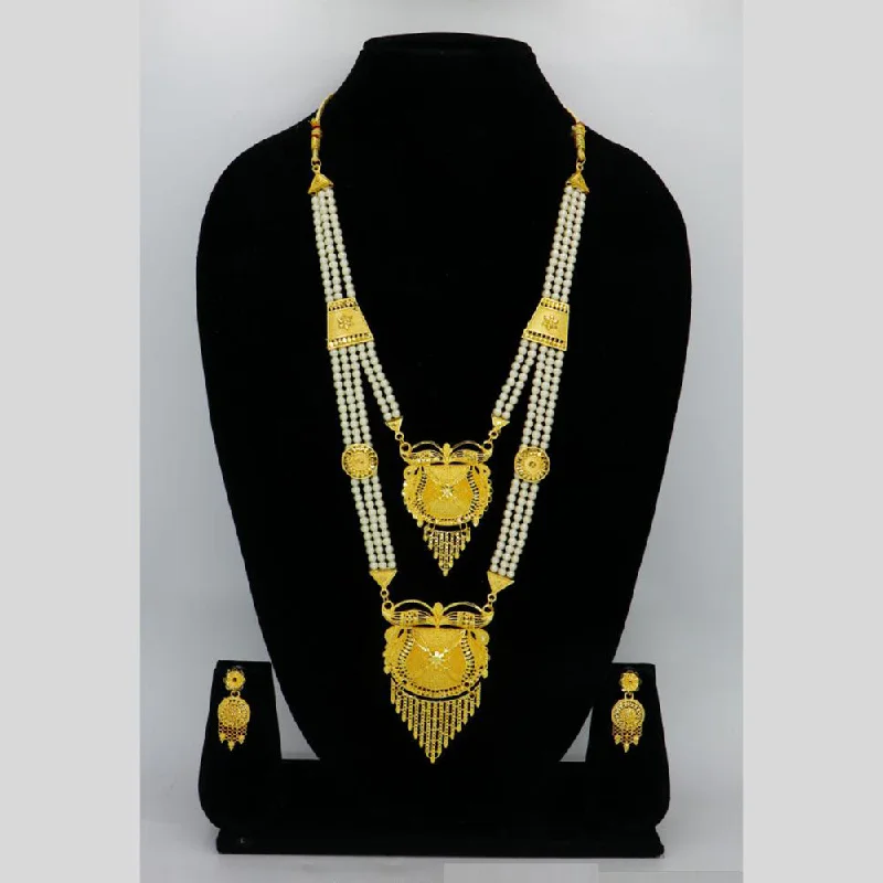 women’s adjustable fashion necklaces-Mahavir Dye Gold Pearl Long Necklace Set