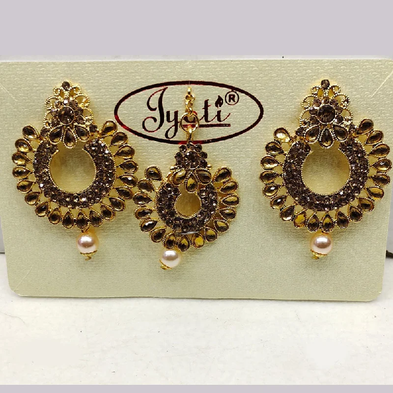 women’s clip-on hoop earrings-Tip Top Jewellers Gold Plated Austrian Stone And Pearl Earrings With Mangtikka