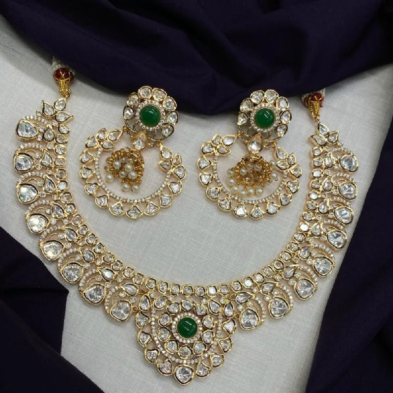 women’s layered gold necklaces-Amoliya Jewels Gold Plated Polki Kundan Stone And Pearls Necklace Set