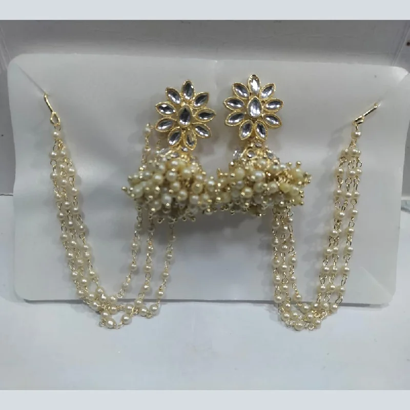 women’s yellow gold earrings-Manisha Jewellery Gold Plated Pearl And Kundan Kanchain Jhumki Earrings