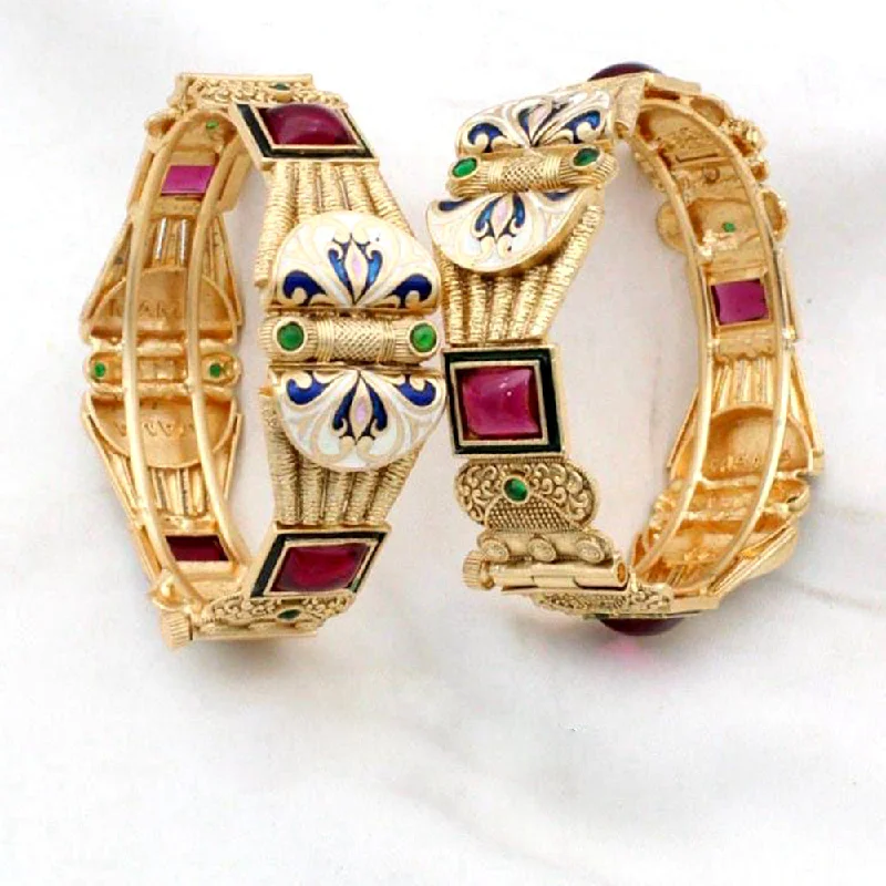 women’s stackable bangles-Manisha Jewellery Gold Plated Pota And Meenakari Openable Bangles Set