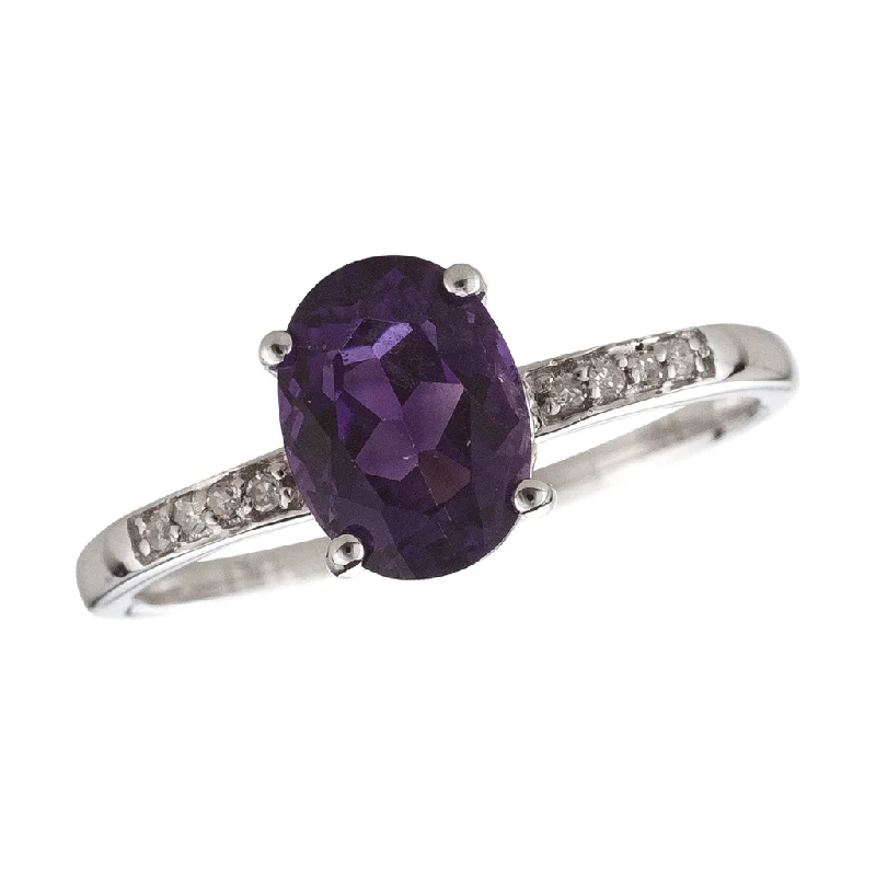 women’s unique diamond engagement rings-14K White Gold 1.22ctw Oval Amethyst & Diamond Ring