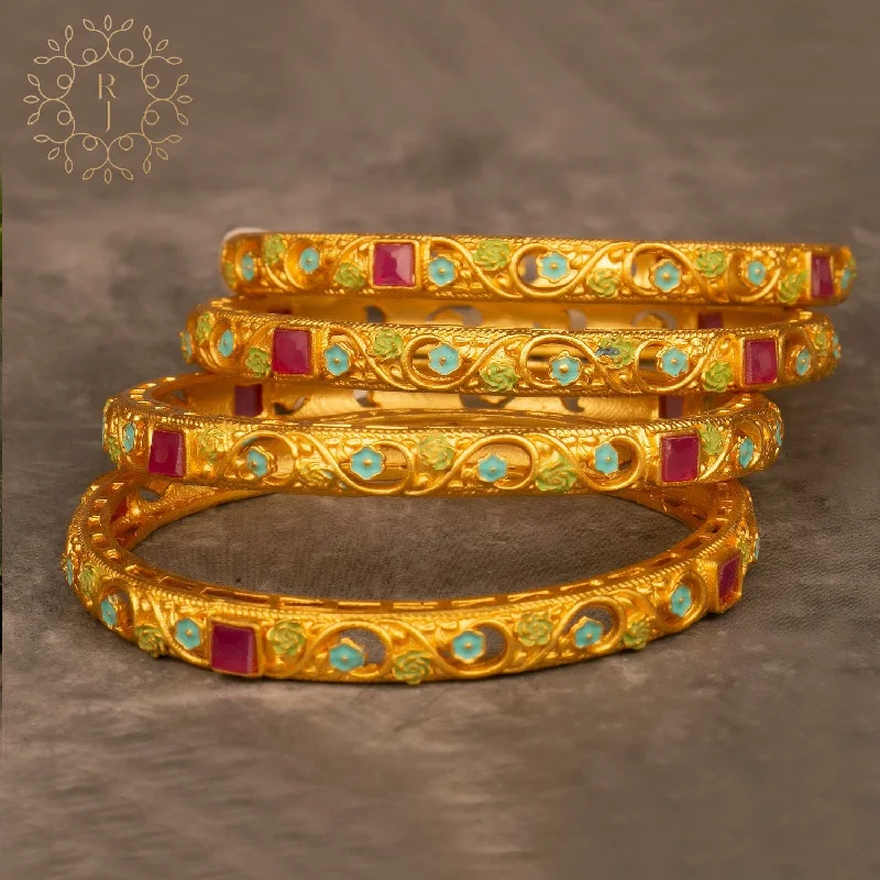 women’s tennis bangles-Raddhi Jewels Designer Premium Quality Rajwadi Gold Plated Brass Openable Kada/Bangles Set