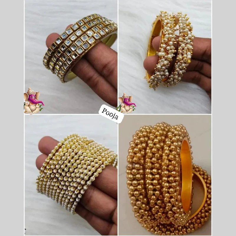 women’s gemstone bracelets-Pooja Bangles Gold Plated Bangles Set Combo