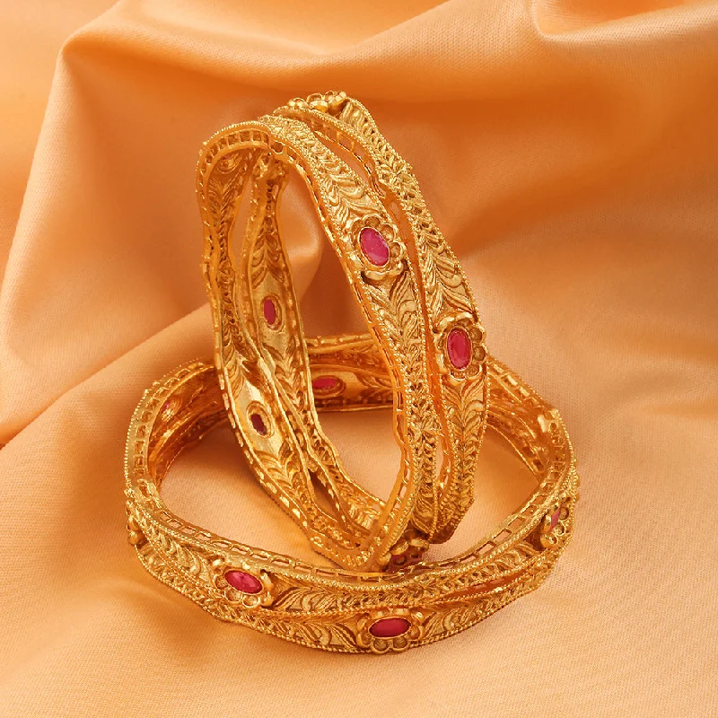 women’s engraved bracelets-Raddhi Jewels Gold Plated Bangles Set