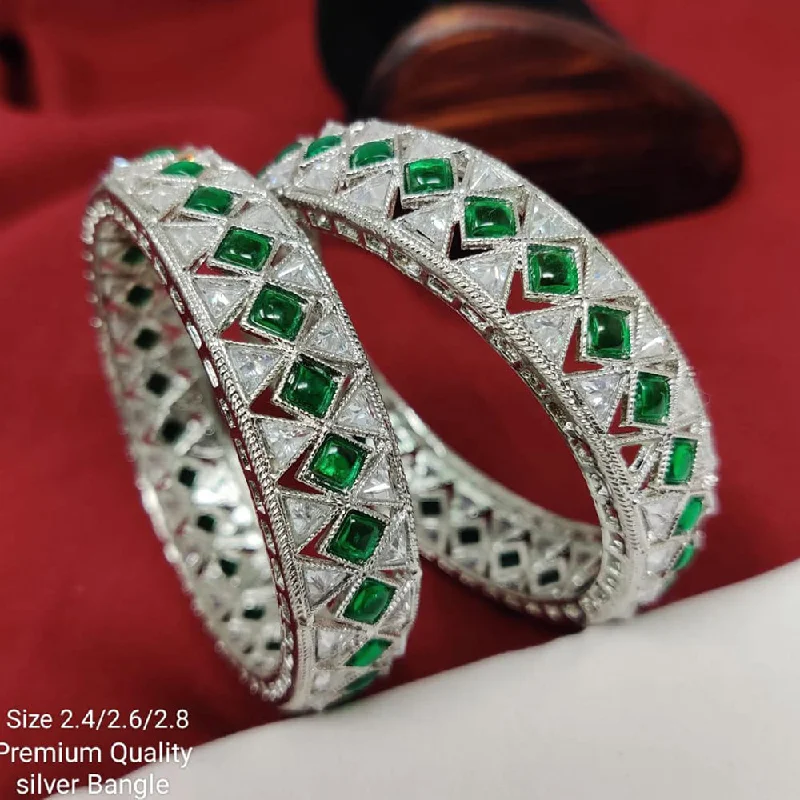 women’s luxury bracelets-Pooja Bangles Silver Plated Crystal Stone Bangles Set