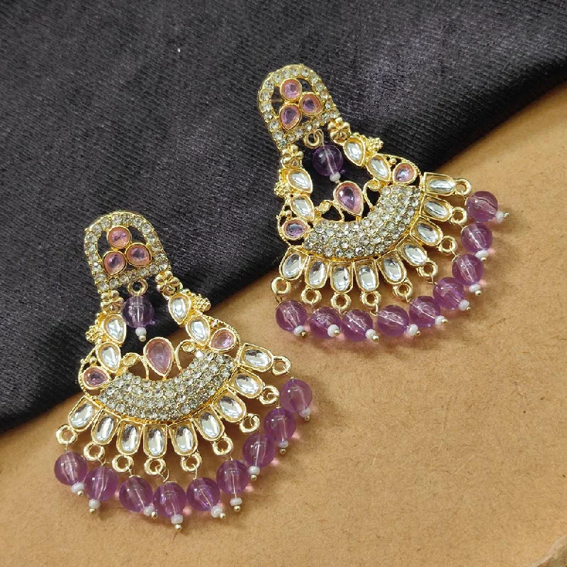 women’s heart-shaped earrings-Darshana Jewels Gold Plated Kundan Stone And Beads Dangler Earrings