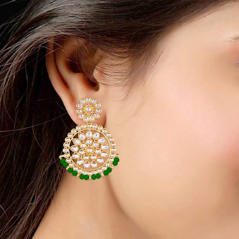 women’s stud earrings-Etnico 18K Gold Plated Chandbali Earrings Glided With Kundans For Women/Girls (E2462G)