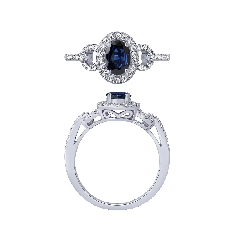 women’s custom design engagement rings-14K White Gold Sapphire And Diamond Ring