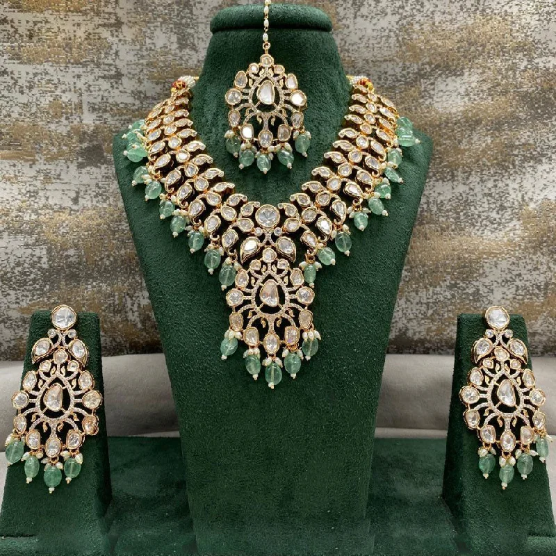 women’s turquoise necklaces-Amoliya Jewels Gold Plated Polki Kundan Stone And Beads Necklace Set