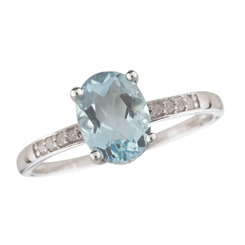 women’s halo engagement rings with diamonds-14K White Gold 1.02ctw Oval Aquamarine & Diamond Ring