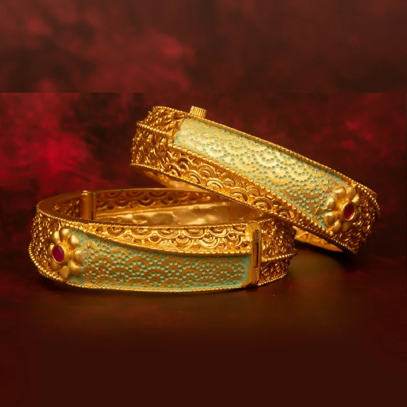 women’s engraved bangles-Raddhi Jewels Designer Premium Quality Rajwadi Gold Plated Brass Openable Kada/Bangles Set