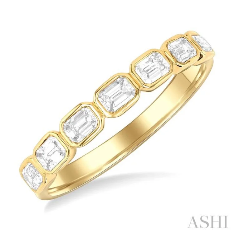 women’s gemstone rings-5/8 ctw East-West Emerald Cut Diamond Fashion Band in 14K Yellow Gold